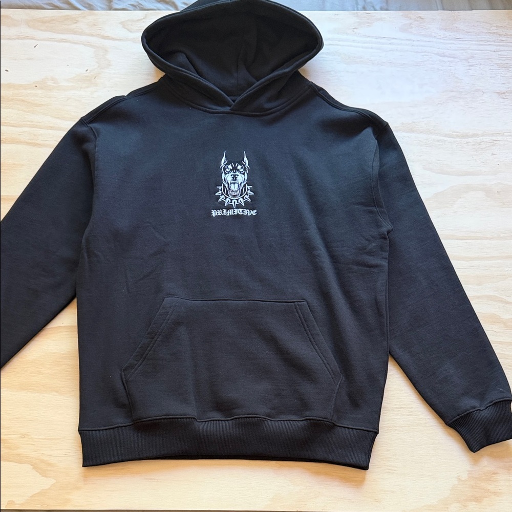 Primitive Black Hoodie with White Doberman Chest Graphic